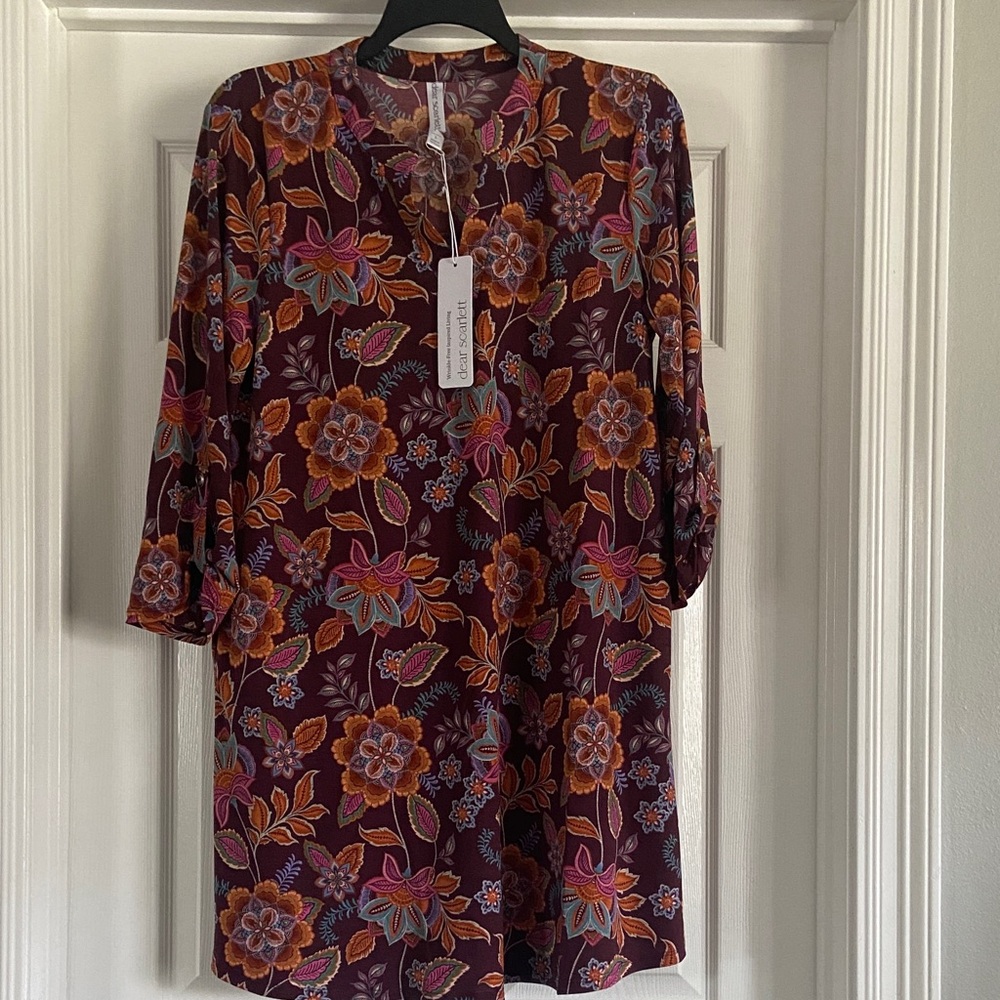 Dear Scarlett Burgundy Floral Long Sleeve Dress